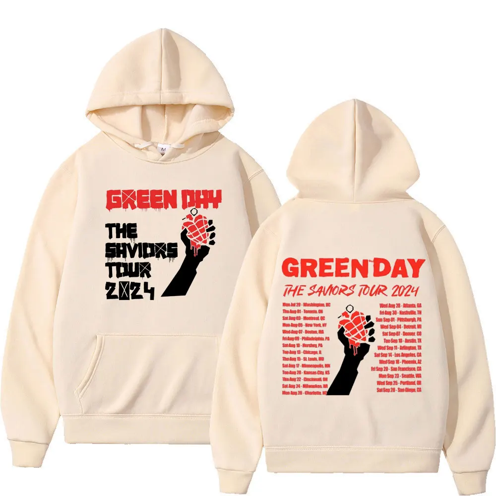 Green Day Bands The Saviors Tour Hoodie estampado para homens e mulheres, moletom punk rock com capuz pulôveres de lã, moda de alta qualidade, 2024