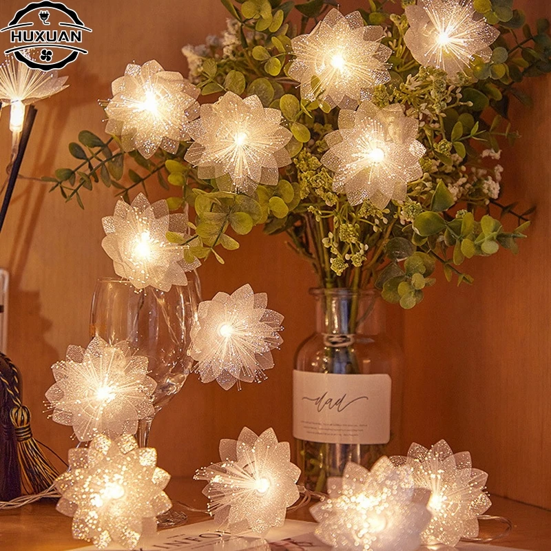 Luz LED de Fibra Óptica, Guirlanda com Bateria, Decoração de Natal, Festa, Decoração de Ano Novo, Flores Artificiais, Festão, 2 m, 3m