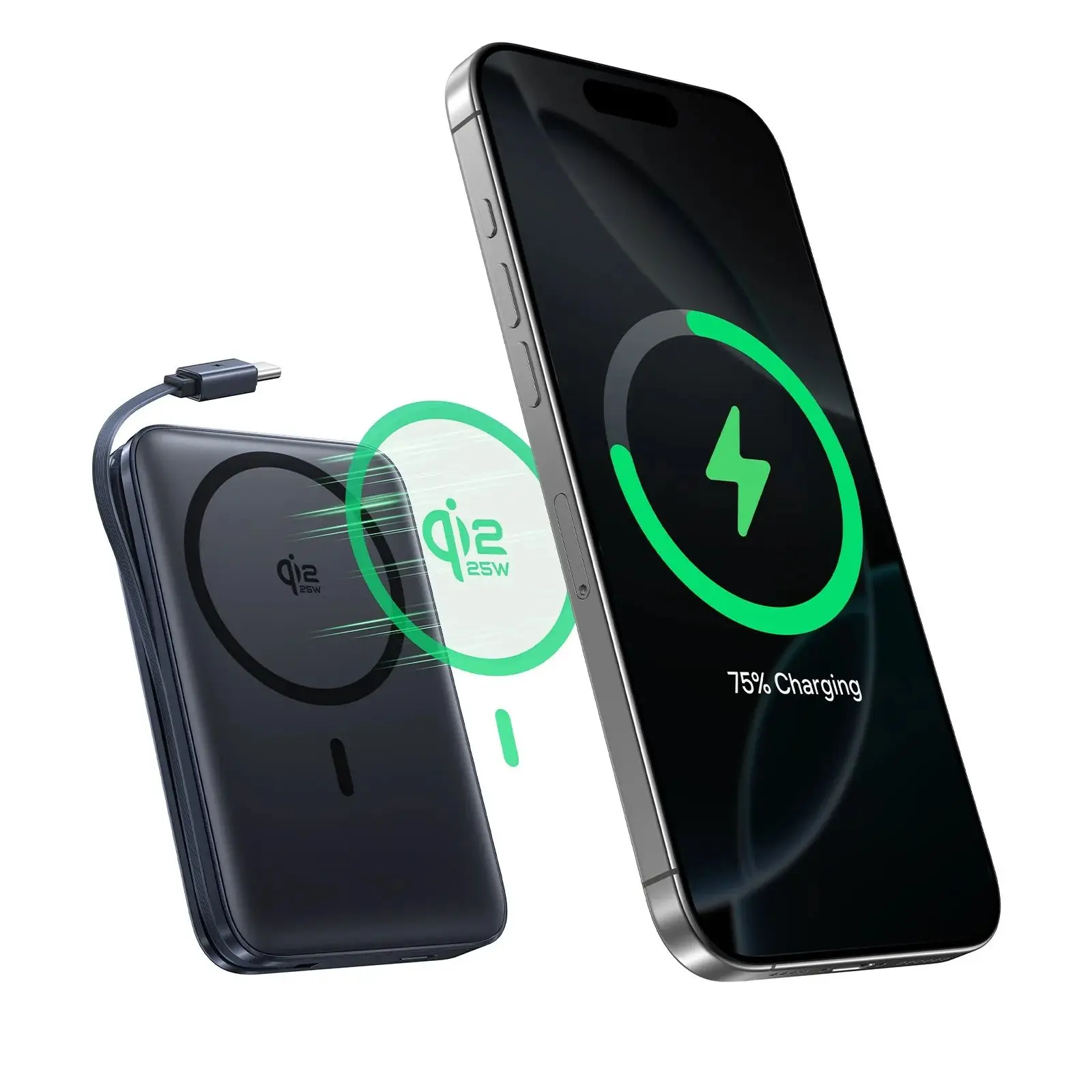 Baseus 10000mAh 45W Power Bank z obsługą ładowania bezprzewodowego Qi2.2 25W MagSafe, wbudowany kabel USB-C do iPhone'a 17 i Samsunga S25 — zdjęcie produktu 7