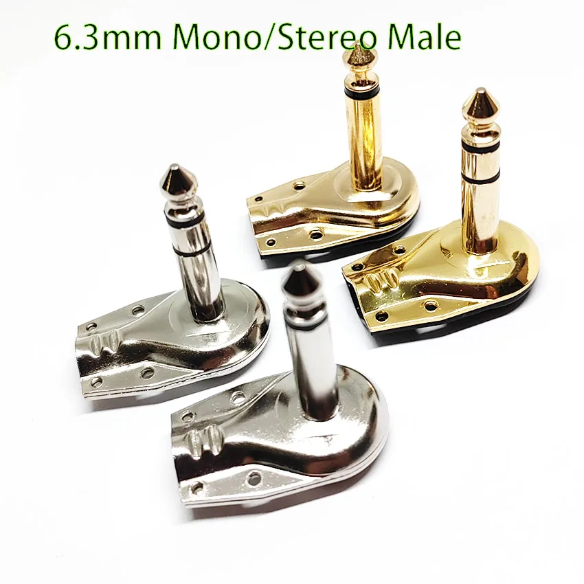 Mono / Stereo Jack 6.35mm Male Plug Connector Right Angle 90 Degree 2/3 Pole TS/TRS Plugs Audio Microphone Cable Connectors