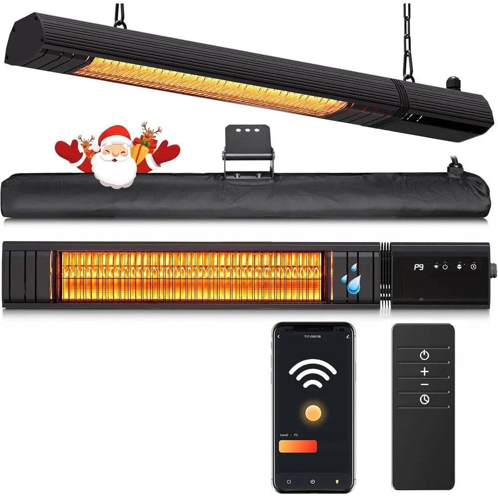 

Wall-Mounted Infrared Outdoor Electric Heater with 1500W, 9 Heat Settings, 24H Timer for Patio, Gazebo, and Balcony