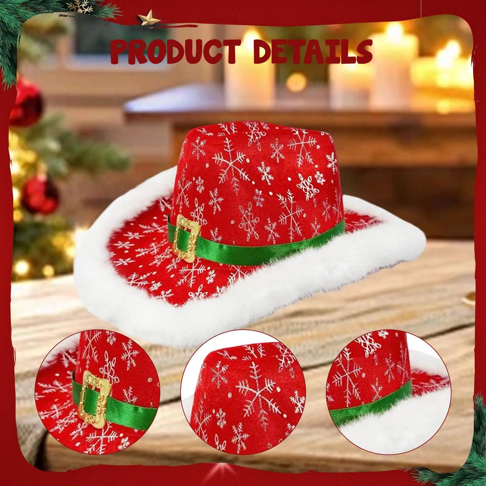 قبعة رعاة البقر لعيد الميلاد قبعة عطلة حمراء عصرية لحفلات أداء المسرح #6