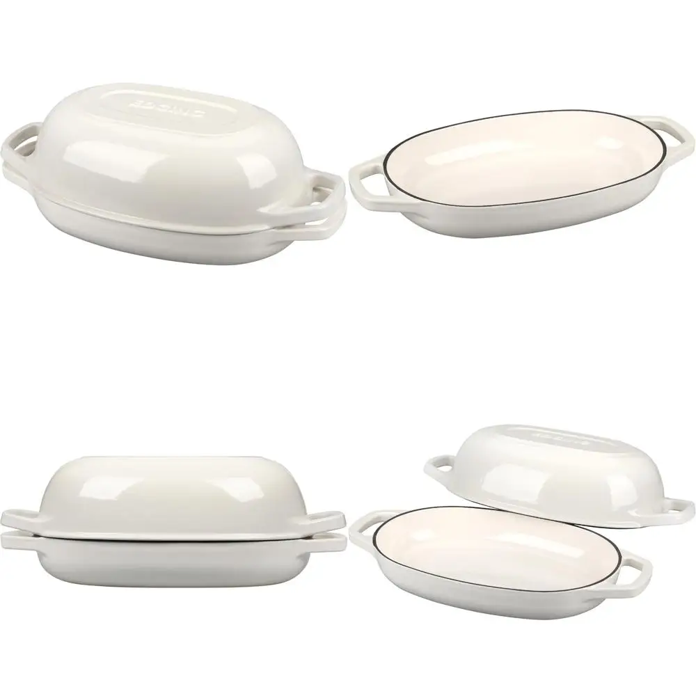 

Oval Enamel Cast Iron Dutch Oven, 5 Quart, White, Perfect for Sourdough Bread Baking, Large Oval Bread Pan with Lid