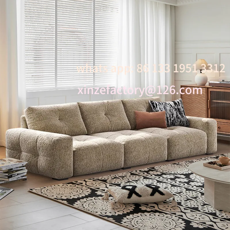 

Customizable Italian minimalist large sitting depth movable function sofa high backrest living room chenille fabric sofa