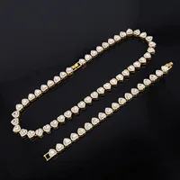 Yupsk 45CM/20CM Shiny Heart Rhinestone Hip Hop Rock Tennis Chain Bracelet Necklace for Women Men Trendy Jewelry Set Gift 3