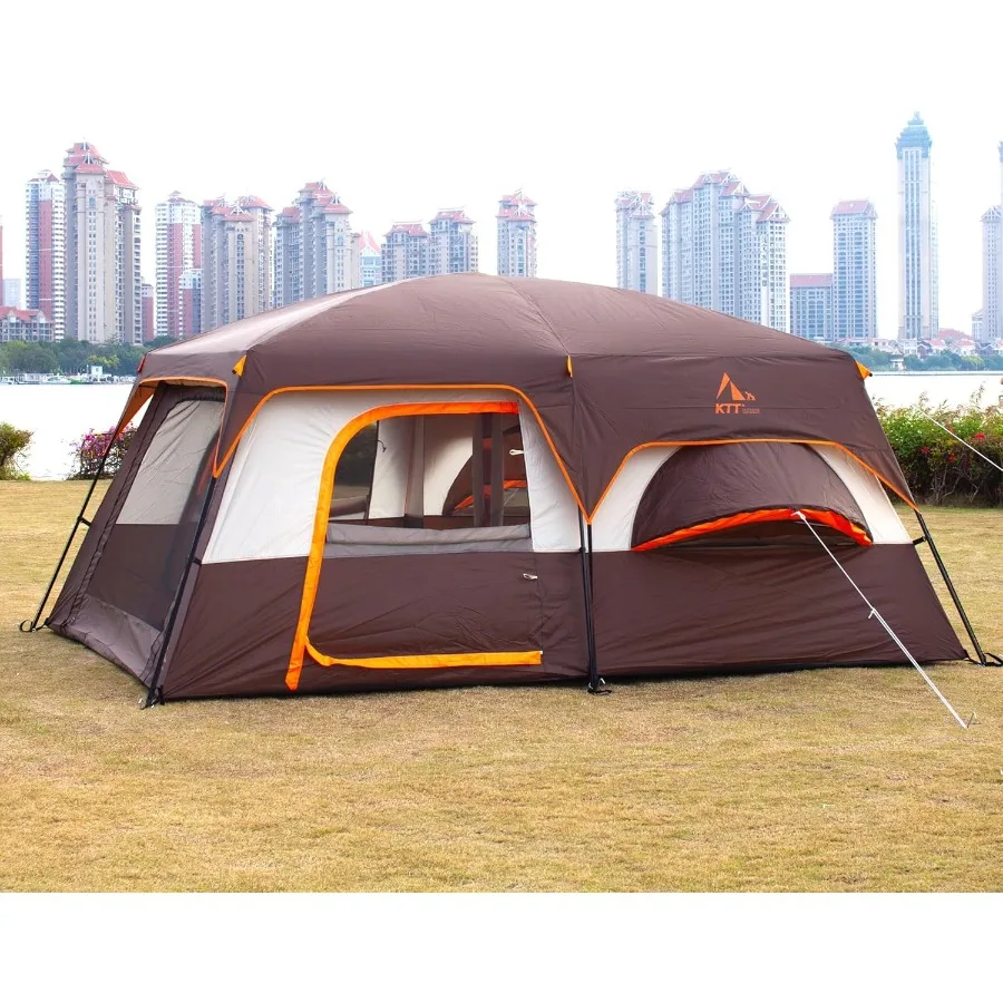 خيمة كبيرة جدًا 6101214 خيام كابينة عائلية لشخصين وغرفتين و3 نافذة مع جدار مستقيم شبكي مقاوم للماء مزدوج La