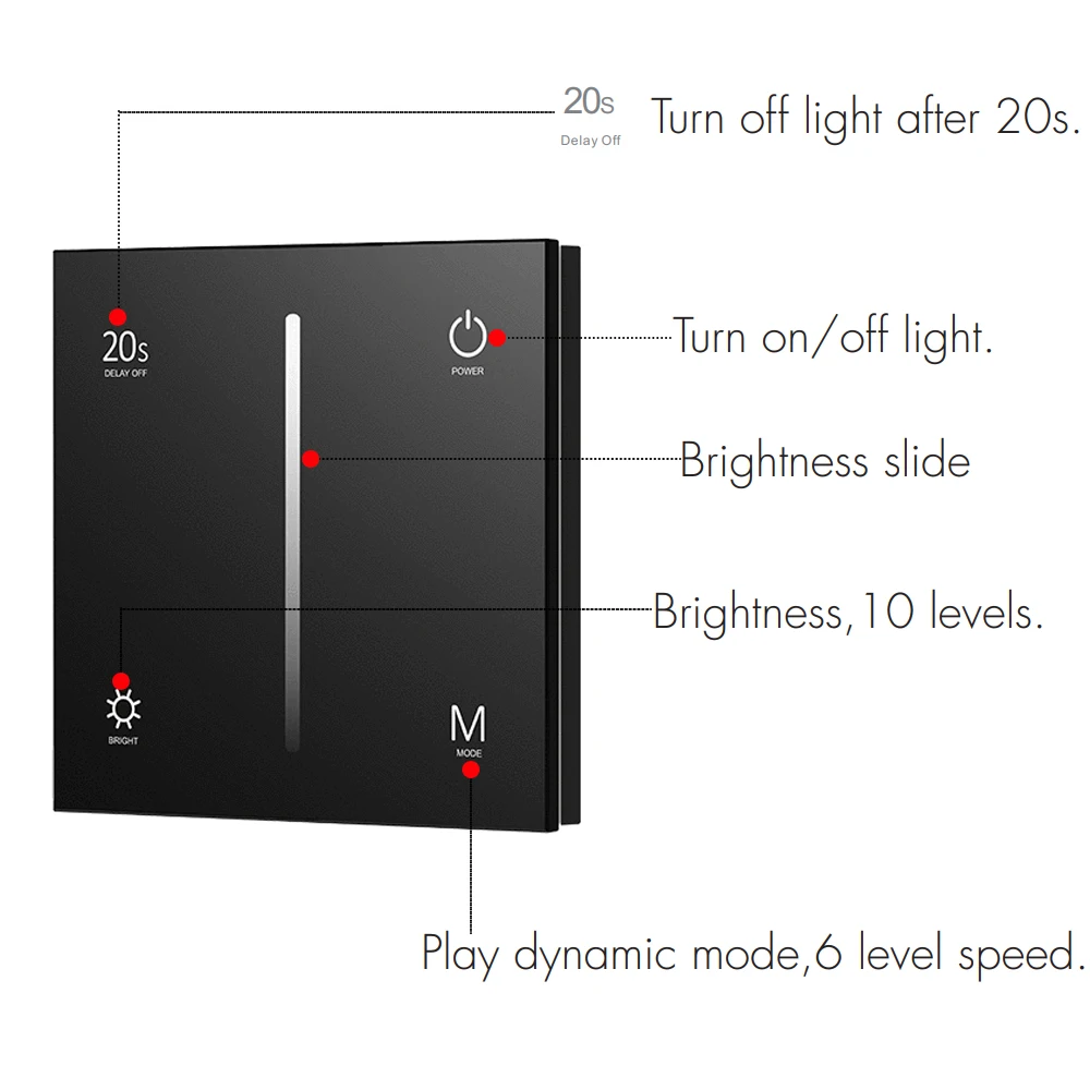 AC Triac Dimmer Light Switch Ultra sensitive high strength glass touch 86 panel Fade Mode For Single Color Dimmable LED lamps