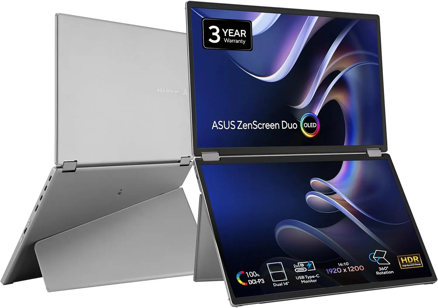

ГОРЯЧИЕ ПРОДАЖИ ASUS ZenScreen Duo OLED 360° ° Складной портативный монитор (MQ149CD) — двойной 14-дюймовый, 16:10, 1920x1200, DisplayHDR400 True