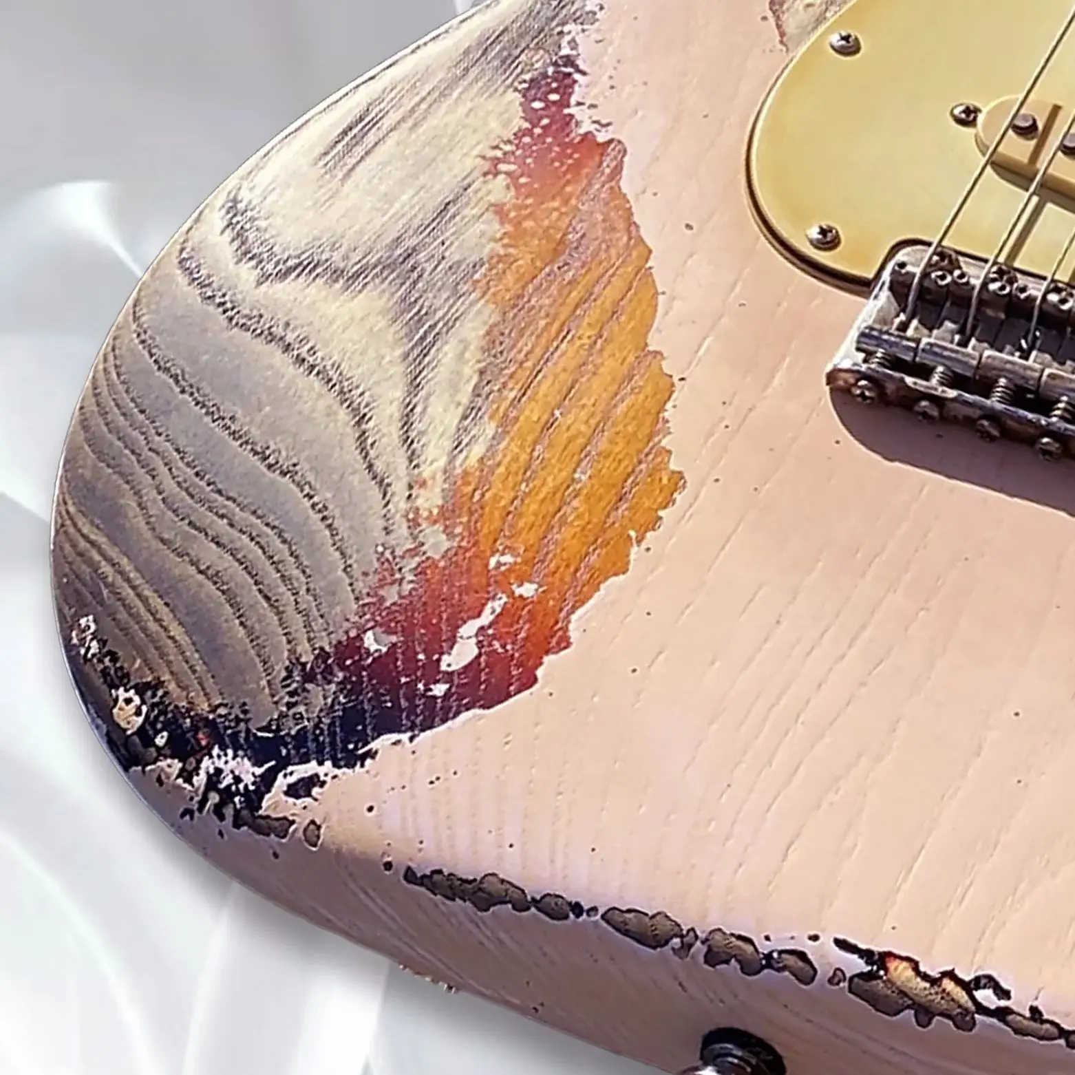 Customized Vintage Shell Pink Electric Guitar Over Sunburst Heavy Relic Swamp Ash 6-string Aged Pickguard