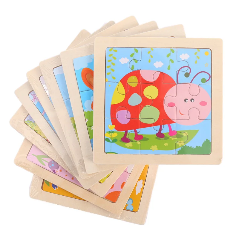 4PCS Kids Wooden Jigsaw Puzzle Set 11cm/4.33in Cartoon Animal Vehicle Pattern Children Montessori Educational Toys Games TMZ