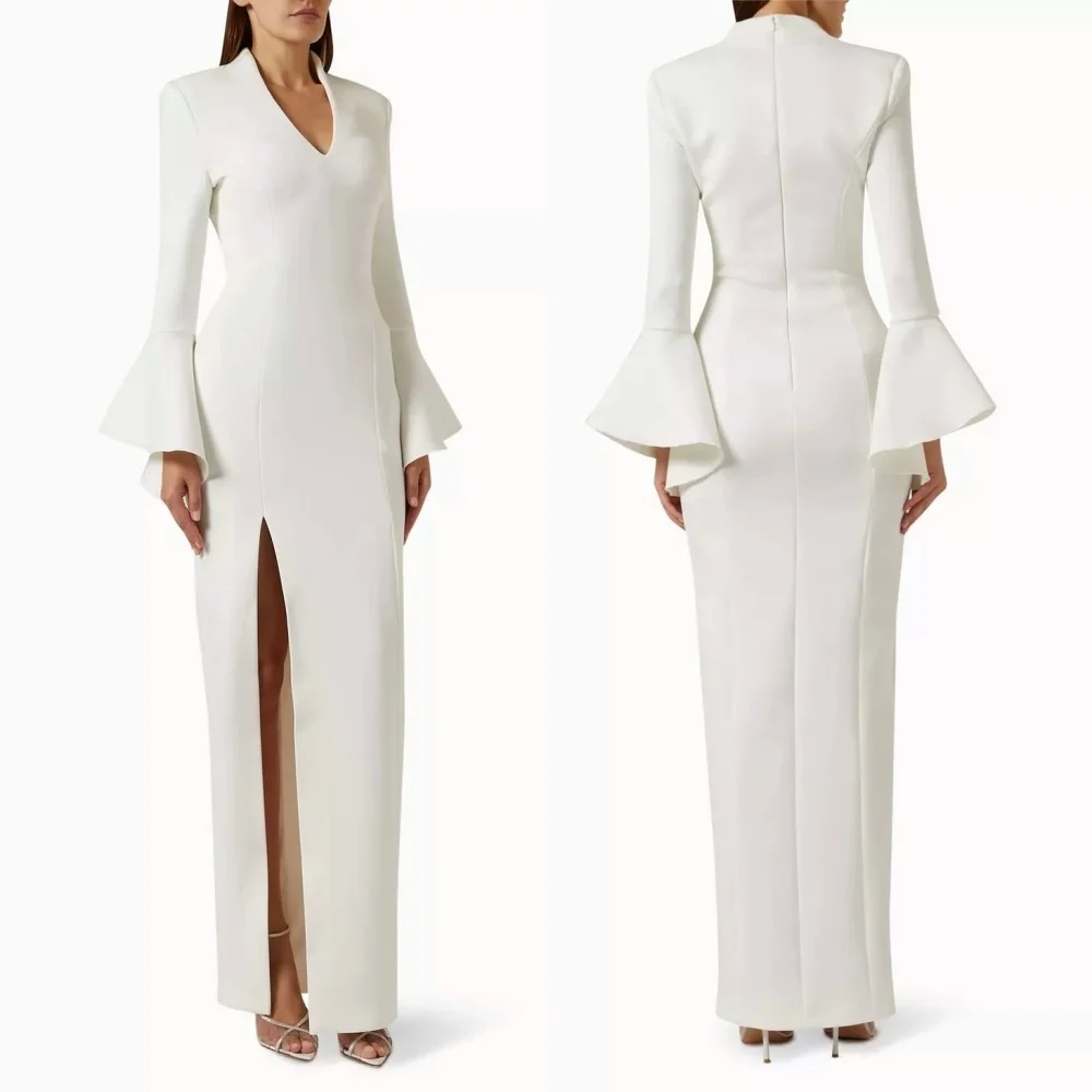 

Customized Elegant Jersey Pleat Straight V-neck Long Dresses Bespoke Occasion Quinceanera Elegant Exquisite