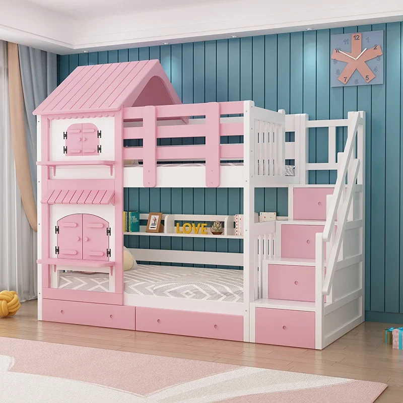 Custom-made slide bed, all solid wood upper and lower bed, two-layer multifunctional combination children bed, high and low bed