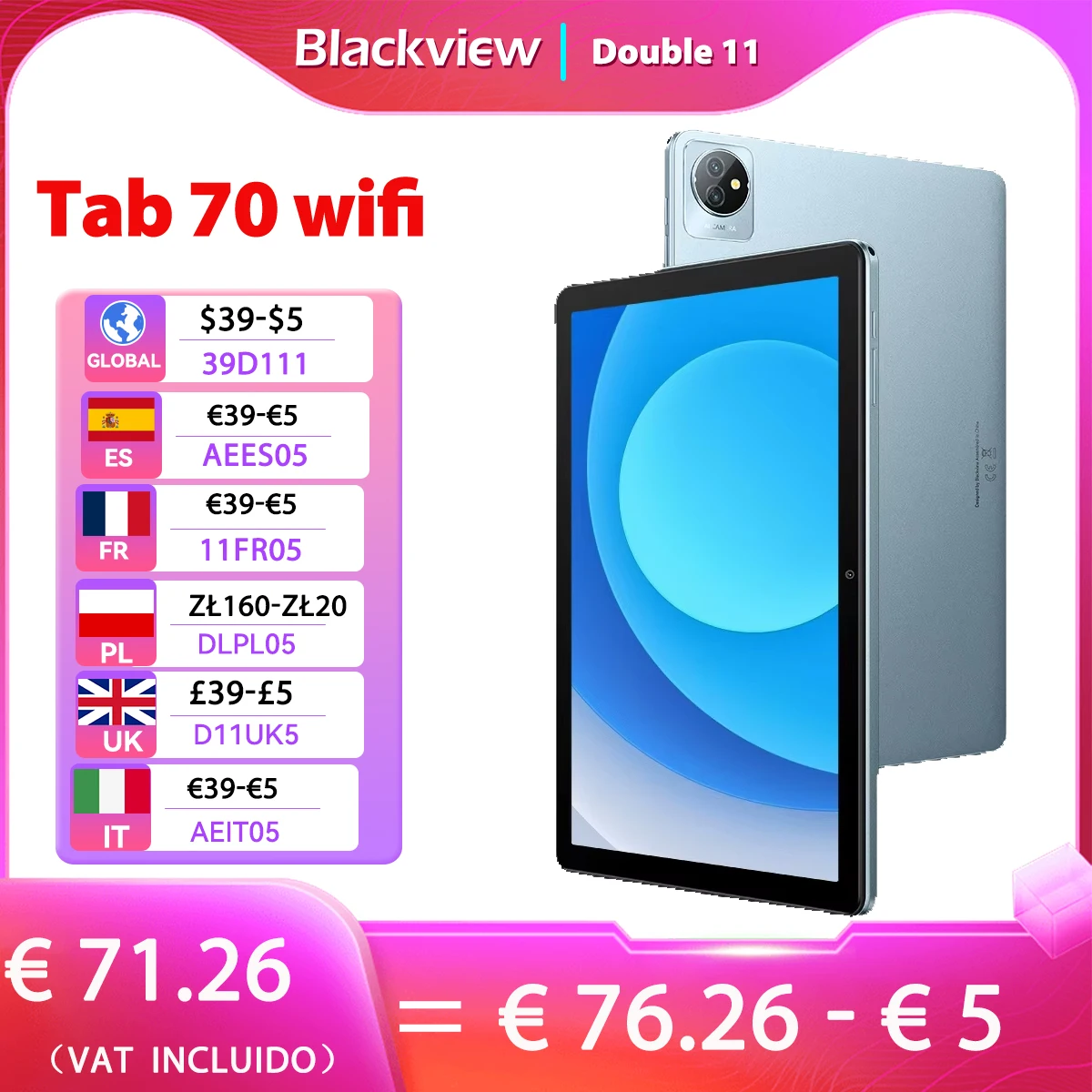 Blackview Tab 70 WIFI Tablet Android 13 10.1-inch HD Display 8GB 64GB 6580mAh Battery 2.4G/5G wifi tablets PC