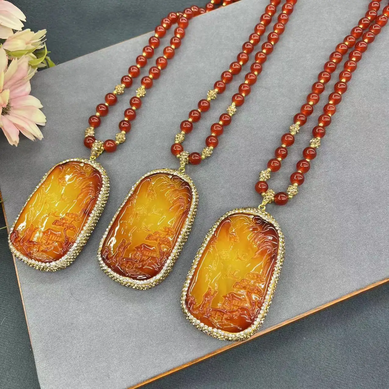 DIY accessories Autumn and winter new colorful jade heavy industry landscape sweater chain niche jewelry vintage explosion facto