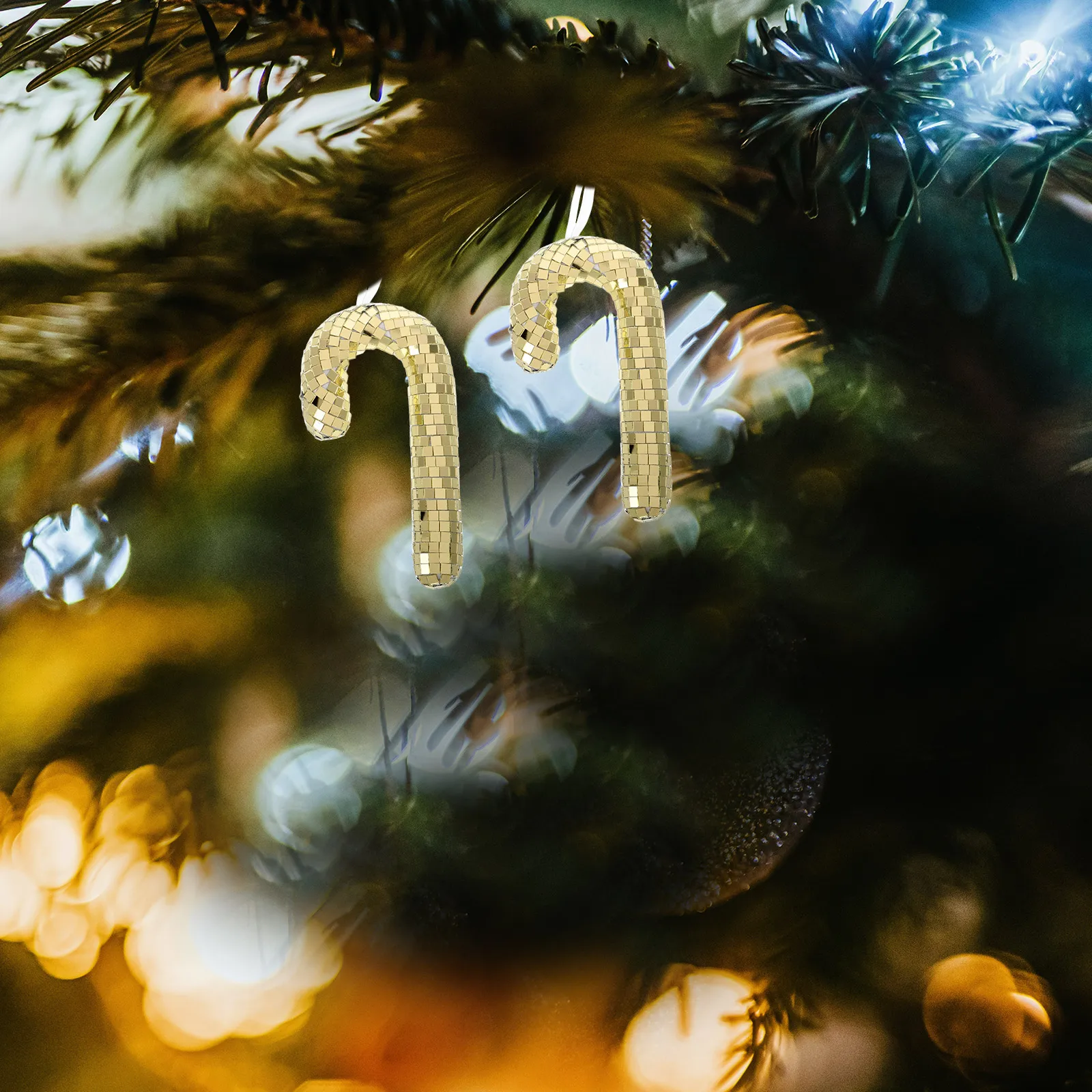 

2Pcs Christmas Candy Cane Ornaments Disco Inspired Shimmering Decorative Pendants for Holiday Party Decorations