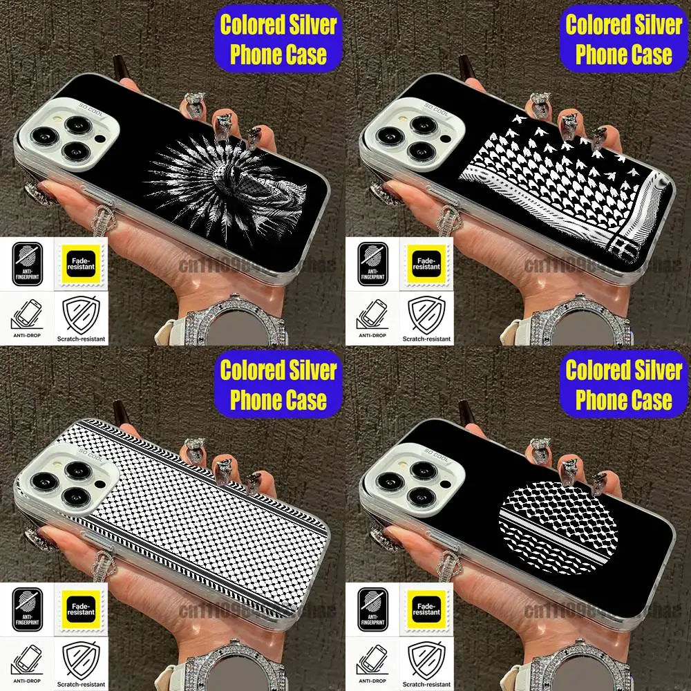 

For Hattah Keffiyeh Pattern Phone Case iPhone 15,17,11,14,13,16,12,E,Max,Plus,Air,Pro,Mini Custom Color Silver Cover