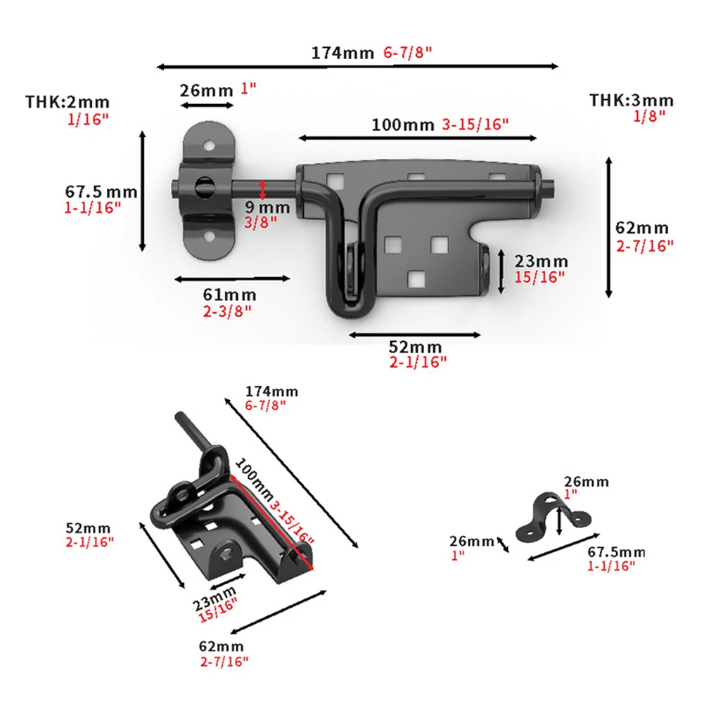 Garden Shed Locks Black Sliding Latch Bolt Sturdy Iron Construction Wear Resistant Coating For Outdoor Security