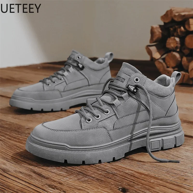 New Motorcyclist Boots Booties for Men Safety Shoe Man Trendy All-match Retro Popular Model Hard-wearing British Style UETEEY