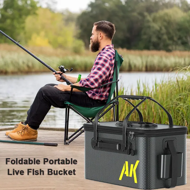 

Multifunctional Fishing Container Foldable Portable Live Fish Bucket Large Capacity Water Bucket Thickened Eva Material
