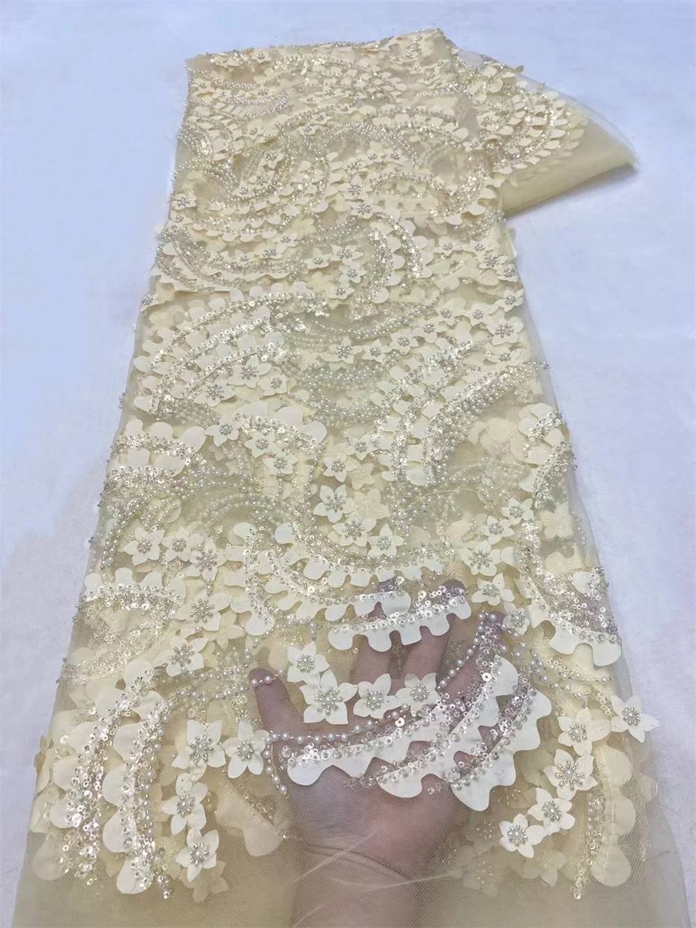 African Lace Fabric 2025 Sequin Beaded Embroidery Groom Nigerian Bridal High Quality French Tulle Lace Fabric For Wedding A968-1