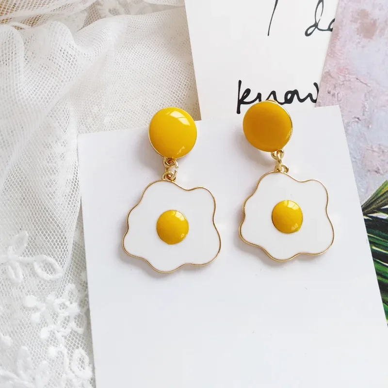 Creative Personality South Korean Style Cute Poached Egg Clip on Earrings Beautiful Funny Daily Fried Egg Non Pierced Earrings