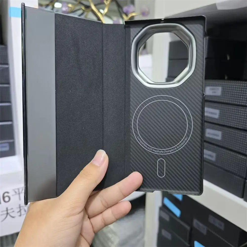Магнитный чехол из настоящего арамидного углеродного волокна для Huawei Mate XT Magsafe с петлей, полное покрытие
