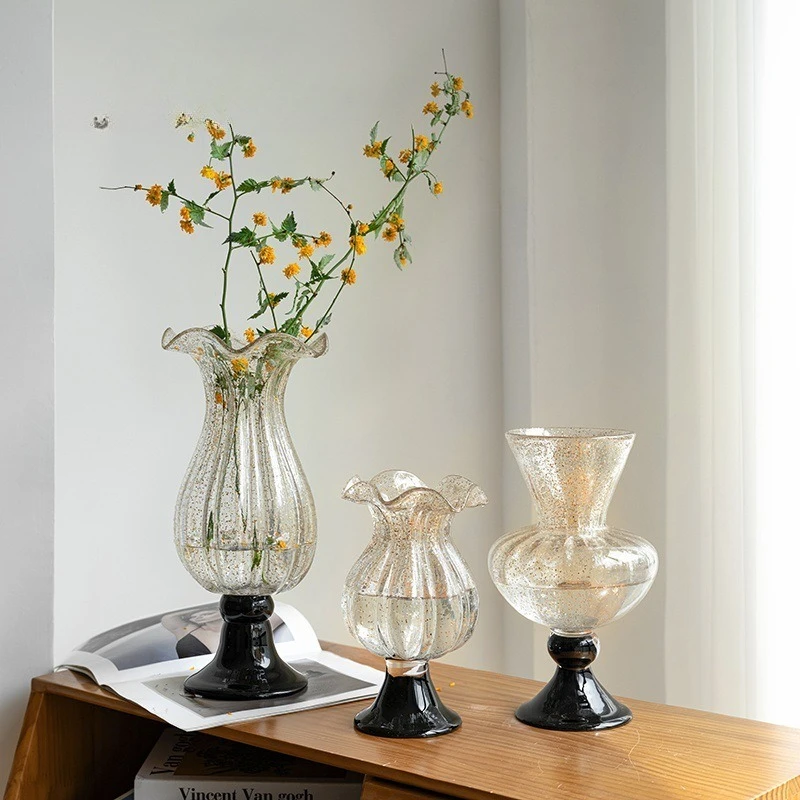 French ancient glazed glass vase ornament, living room flower arrangement, high-end decoration, water culture device