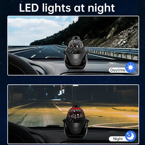 Imagen 2 del producto Brújula impermeable AD con luz LED electrónica, brújula náutica pivotante para barco marino para posicionamiento de navegación marina