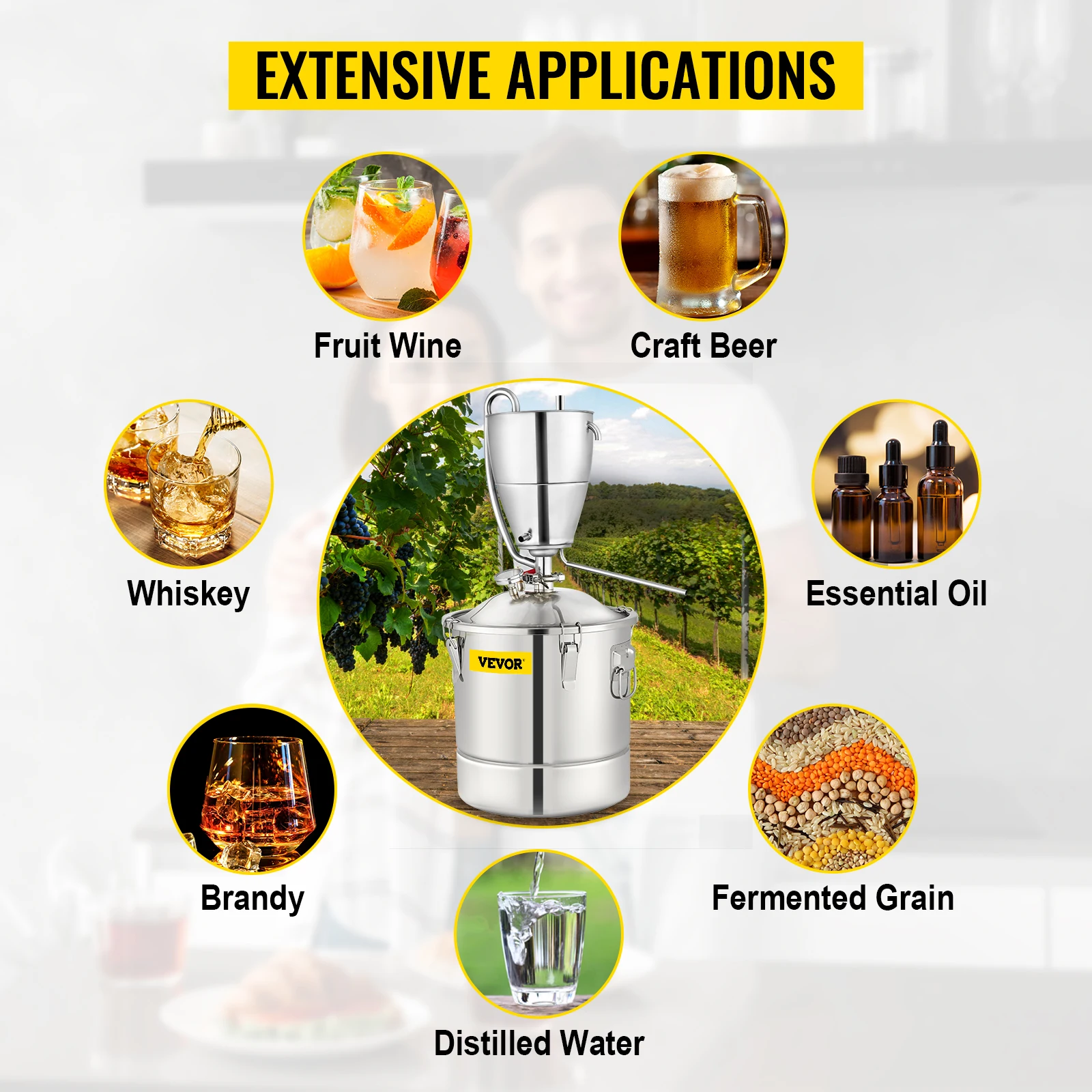VEVOR 30L جهاز تقطير الكحول المائي من الفولاذ المقاوم للصدأ لتقوم بها بنفسك معدات غشاء القمر لويسكي النبيذ البيرة الأرواح لا يزال مجموعة تخمير المنزل