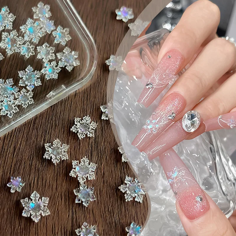 50 قطعة الشتاء ندفة الثلج الديكور بريق الراتنج الجليد الثلوج مسمار السحر الأبيض واضح ندفة الثلج عيد الميلاد مسمار مانيكير الملحقات #3
