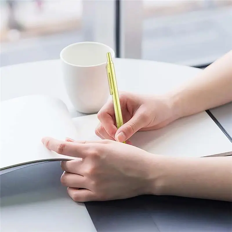 NEW HOT In Stock-Gold Click Ballpoint Pens 6-Pack-Medium Point(1 Mm) Black Ink Metallic Retractable Pen With 6 Stainless Steel R