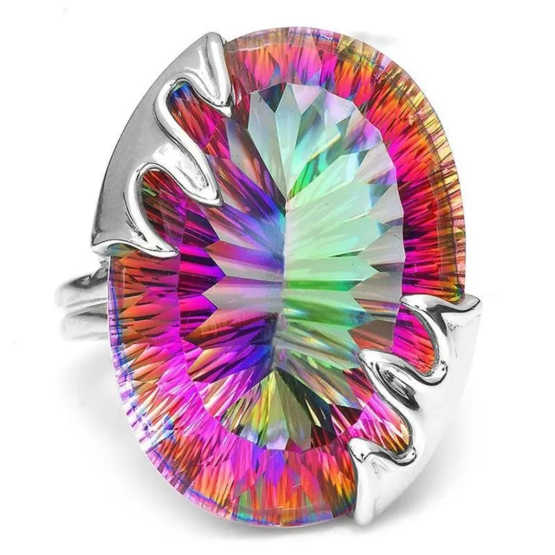 S925 Silver Ring Hot Sale Colorful Rainbow Egg Shape Ring Fine Jewelry Gift For Women Daily Wear Party Dating Occasion Accessory