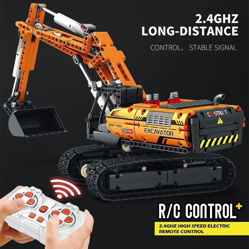 Electric RC Excavator Building Blocks Construction Remote Control Engineering Vehicle Tracked Car Bricks Boys Toys for Kids Gift