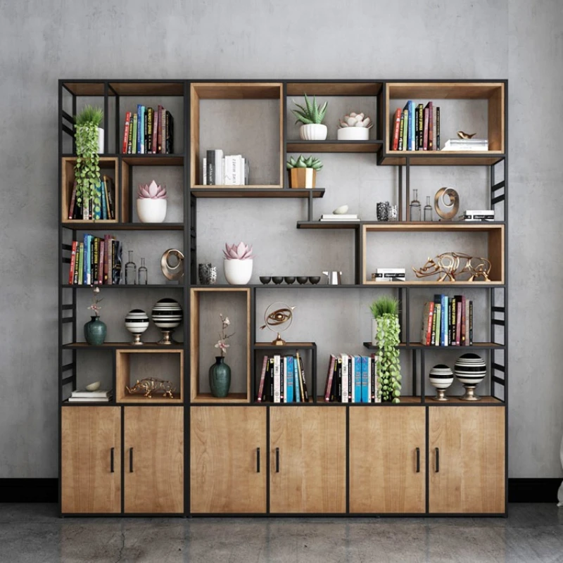 Dining room Wrought iron Bookshelf display rack Floor-to-ceiling office partition Multi-layer Bookcase living room storage
