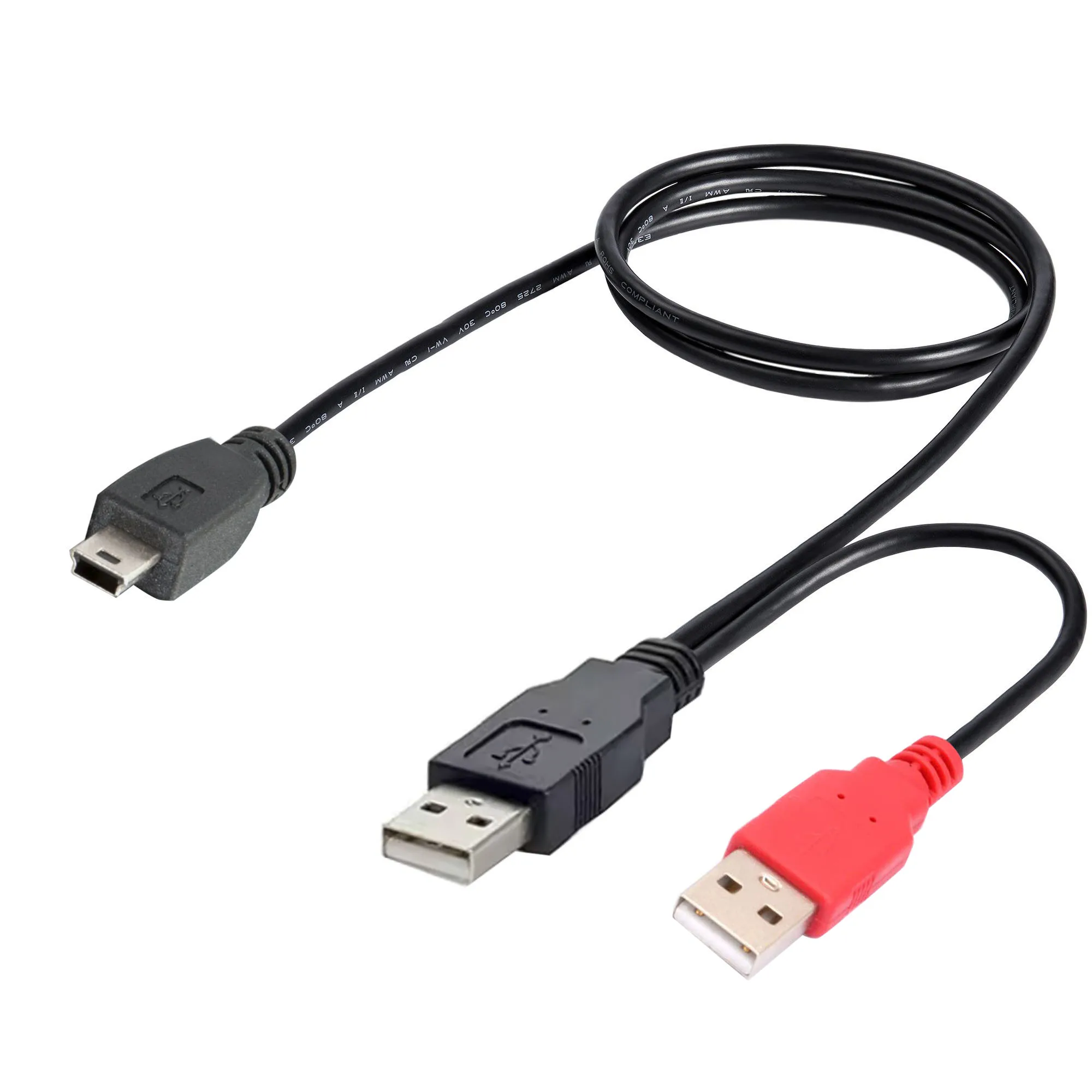 USB 2.0 Y Cable 2 X USB 2.0 Type-A to Mini 5Pin Y Cable for External Hard Drive USB 2.0 to Mini-B 5 Pin Cable with USB Y Power
