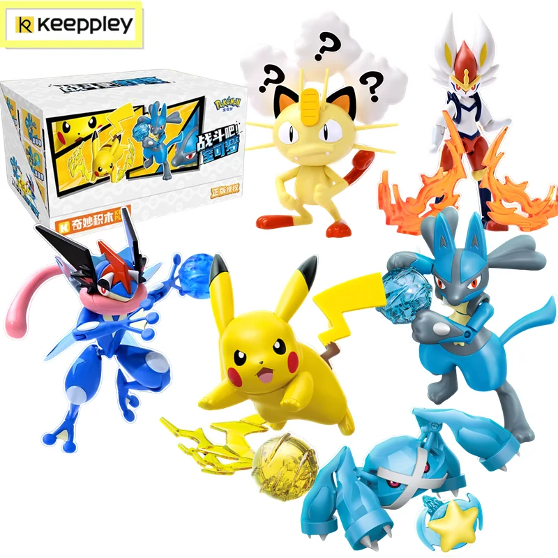 

6pcs Original Keeppley Pokemon Building Block Pikachu Meowth Lucario Cinderace Greninja Assembly Model Anime Doll Kids Toy Gifts