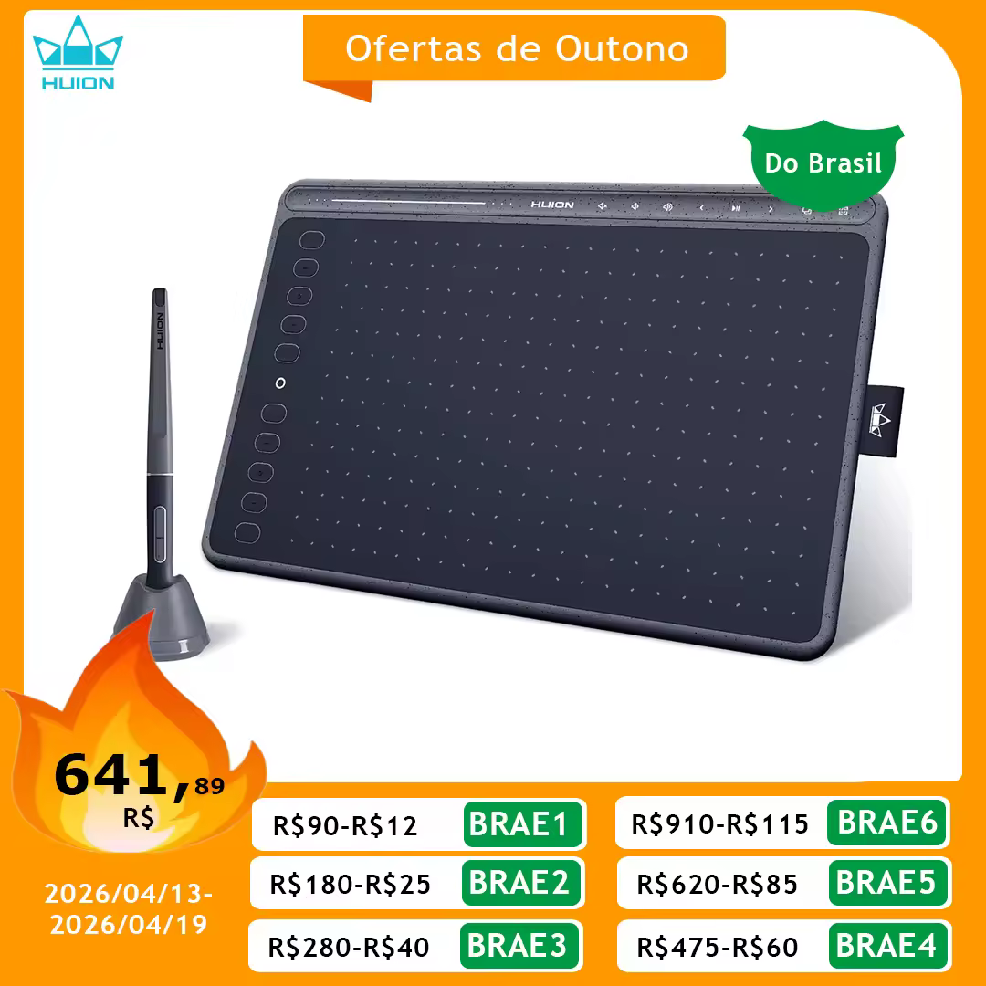 mesa digitalizadora huion hs611 tablet gráfico, caneta desenho digital, 3 cores, teclas multimídia, barra de mídia, caneta sem bateria, função de inclinação
