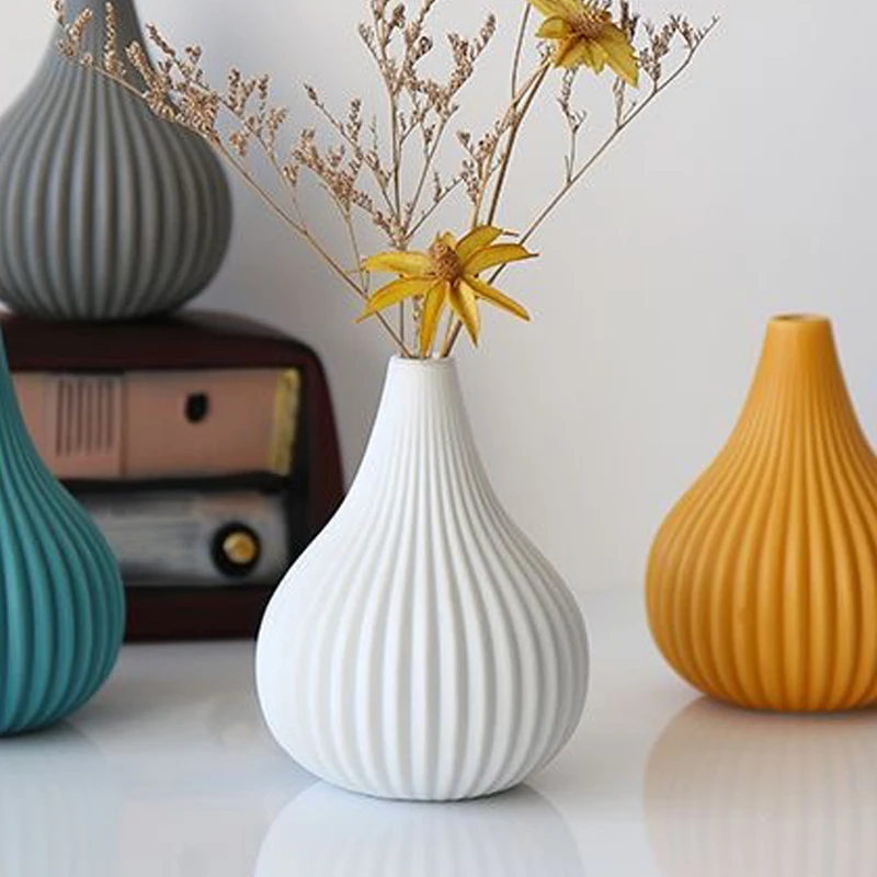 Nordic Ceramic Vertical Grain Vase Modern Home Decoration Living Room, Bedroom, Study, Dining Table, Minimalist, Geometric Shape