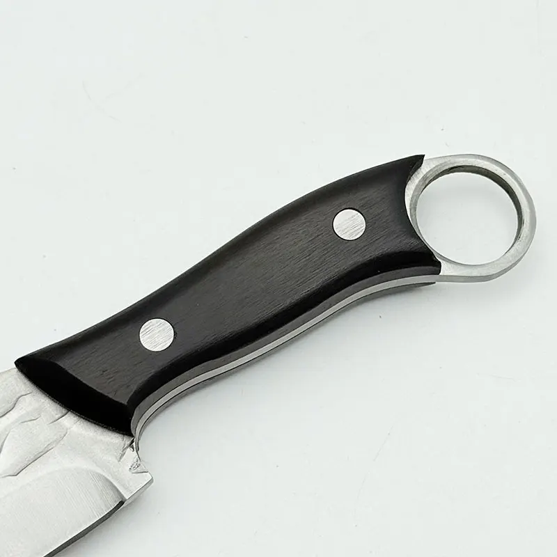 Fixed Blade Kitchen Paring Knife with Sheath, Hammered Stainless Steel Sharp Blade, Ergonomic Wood Handle for Peeling & Food Pre