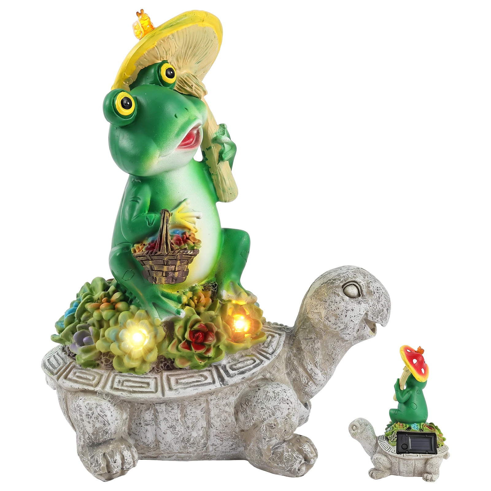 Creative Solar Powered Frog Turtle Figurine Waterproof Resin Frog Turtle Statue for Flower Bed Walkway Garden Corner Decoration