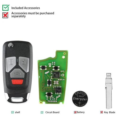 Xhorse Key XKAU22EN Wire Remote Keys for Audi Flip 3+1 Panic Buttons Compatible with VVDI Programmning Tools GEN 2 XKAU02EN