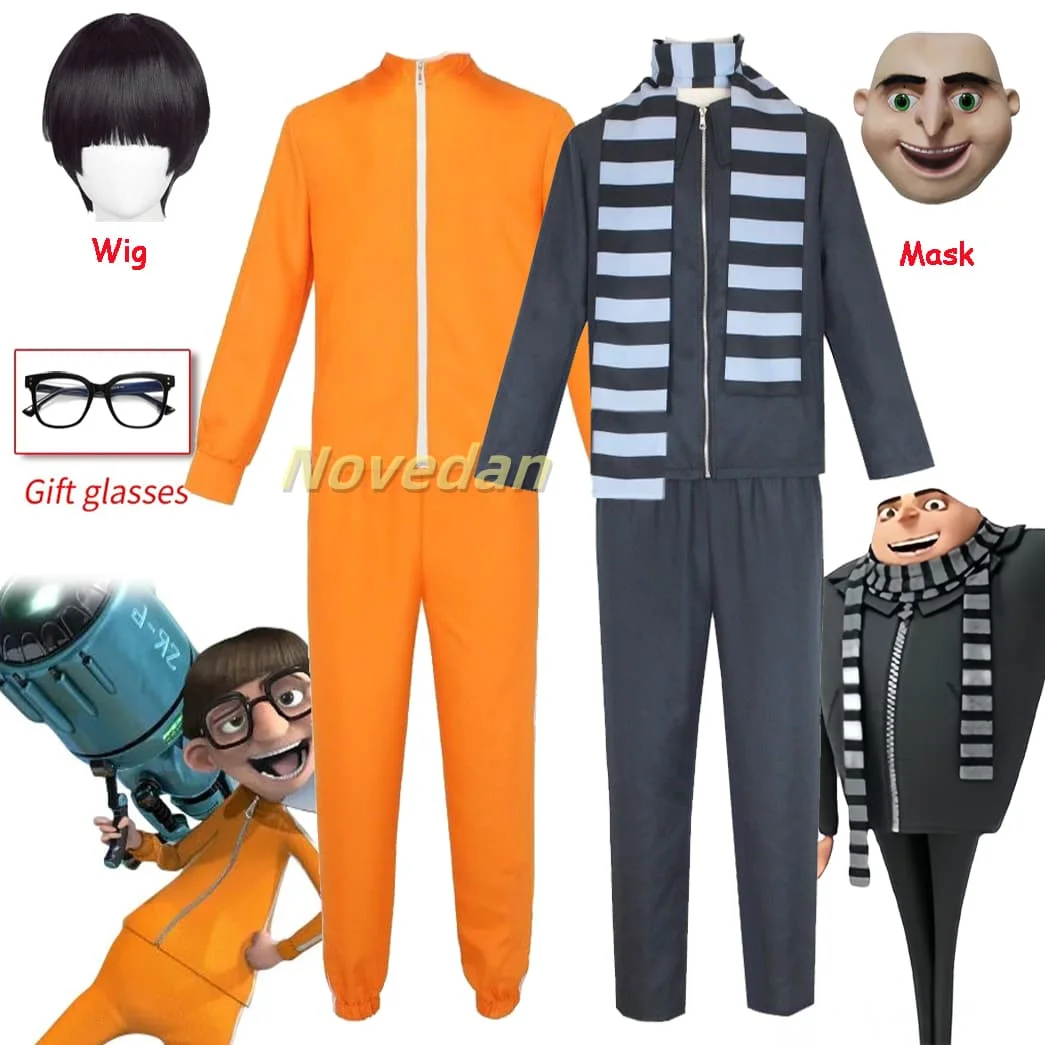 

Movie Vector Thief Dad Gru Cosplay Costume Disguise Mask Orange Jakect Pant Wig Halloween Uniform Fancy Party Role Play Outfit