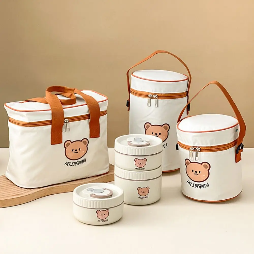 

New Portable Insulated Lunch Bag Large Capacity Waterproof Cooler Bag Cute Bear Camping Picnic Bag for Students Adult