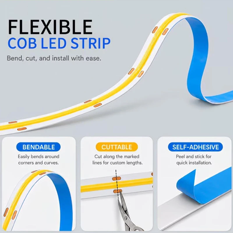 Светодиодная лента COB с регулируемой яркостью, 5В USB, гибкая диодная лента с 3-кнопочным выключателем для подсветки комнаты, телевизора, зеркала, шкафа
