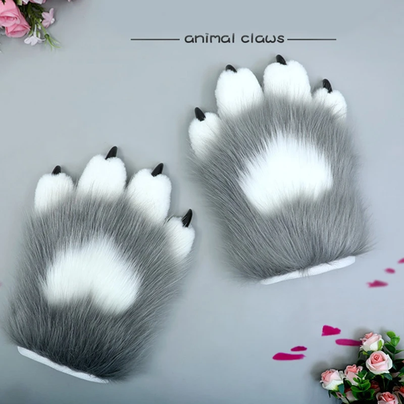 40GC 1 Pair Animal Paw Gloves Simulation Animal Claw Gloves Furry Gloves Cosplay Nails Claws Gloves for Cosplay Party Props