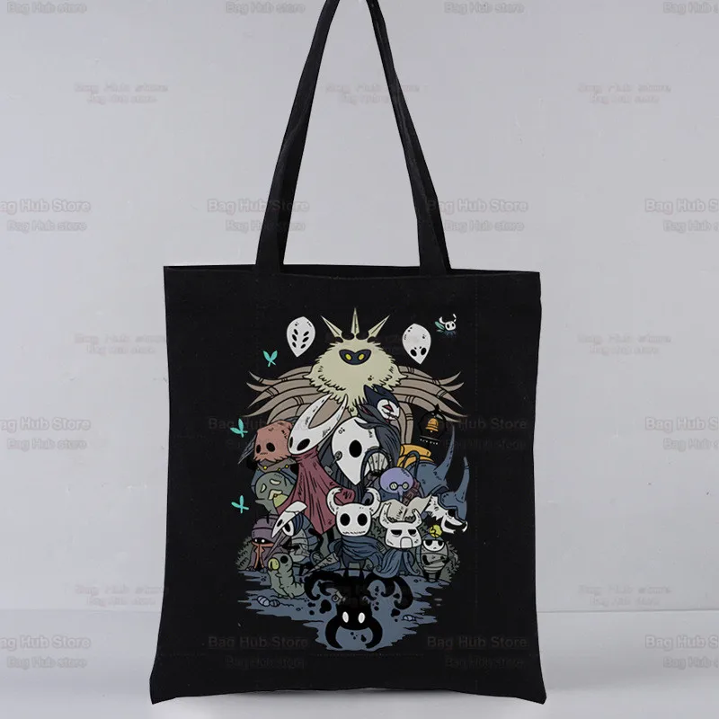 Hollow Knight Game Cartoon nero borse Unisex borsa Tote in tela personalizzata stampa uso quotidiano borsa per la spesa Casual da viaggio riutilizzabile