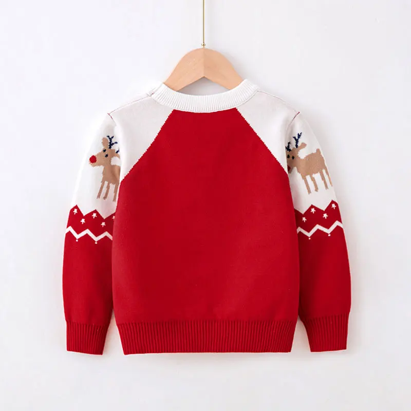 Fashion Christmas Sweatshirts Winter Boy Girl Print Knit Sweater Pullover Cotton Clothes Autumn Kids Clothing Knitwear 2-6 Years