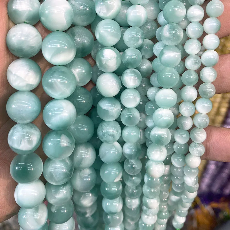 Natural Green Larimar Stone Round Loose Beads For Jewelry Making DIY Bracelets Necklace 15\'\' 6-8-10-12-14-16-18-20mm