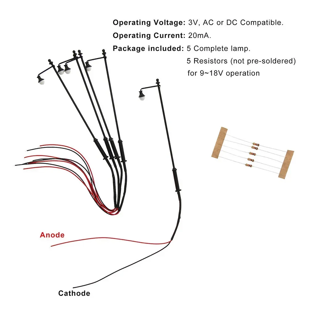 5Pcs Warm White Model Street Lights Layout Lamppost Railway Train Garden Playground Scenery LED Lamps Lighting 1:87 HO Scale LED