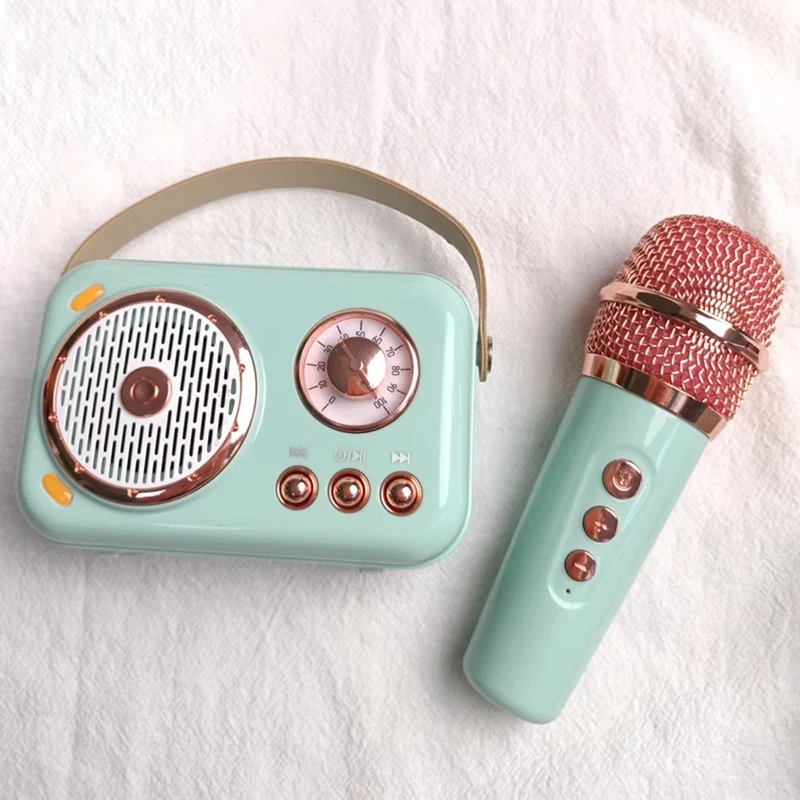 RISE-Family Outdoor Children's Karaoke Bluetooth Speaker Wireless Microphone Portable Card Subwoofer High Volume